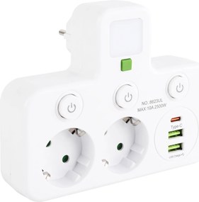 Разклонител 2 Контакта + 2x USB-A + USB-C JNH017 White