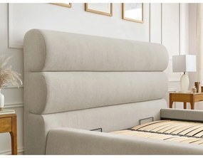 Бежово тапицирано двойно легло с място за съхранение с решетка 160x200 cm Jagna - Bobochic Paris