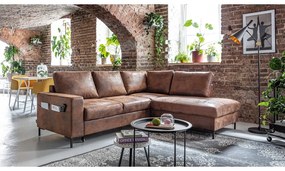 Кафяв разтегателен ъглов диван от изкуствена кожа (десен ъгъл) Lofty Lilly – Miuform