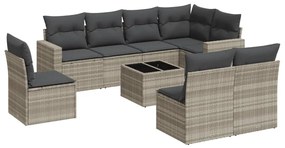 3251419 vidaXL Градински комплект с възглавници, 9 части, светлосив полиратан