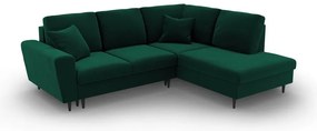 Зелен кадифен разтегателен ъглов диван с място за съхранение (десен ъгъл/L форма) Kyoto – Cosmopolitan Design
