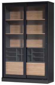 Витрина от масивен бор с плъзгащи се врати в черен и естествен цвят 125x200 cm James – WOOOD