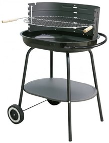 Овално барбекю на дървени въглища MasterGrill MG942, 54х38 см, Дървени дръжки, Долен рафт, 2 Колела, Черен