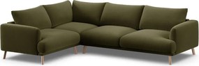 Зелен кадифен ъглов диван (ляв ъгъл/L форма) Naomi – Micadoni