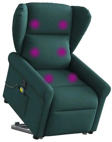 3303410 vidaXL Електрически изправящ масажен реклайнер стол тъмнозелен текстил