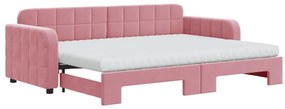 3196949 vidaXL Канапе с изтеглящо легло и матраци розово 80x200 см кадифе