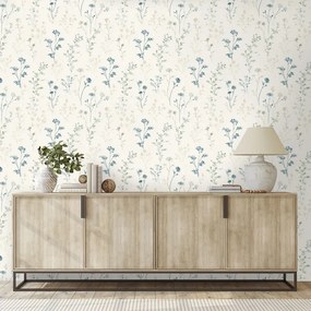 Самозалепващ фототапет – Нежни сини цветчета на бежово