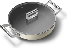 Плитка тенджера с капак Smeg DPF2812CRM, 28 см, 4.3 л, Керамично незалепващо покритие, Фурна до 250C, Без PFAS, Индукция, Крема