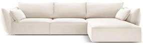 Бежов кадифен ъглов диван (десен ъгъл) Vanda – Mazzini Sofas