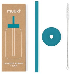Силиконова сламка с четка за почистване и капак Tahiti Blue – Muuki