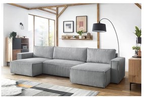 Светлосив велурен U-образен разтегателен диван Nihad - Bobochic Paris