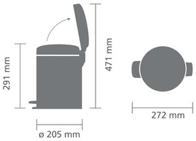Кош за боклук с педал Brabantia NewIcon 1008838, 5 л, Плавно затваряне, Противоплъзгаща основа, Тъмносив