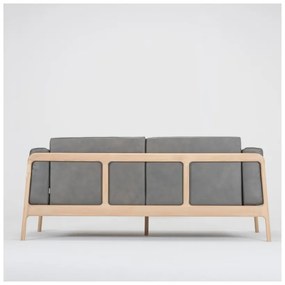 Тъмно сив диван от биволска кожа с масивна дъбова конструкция , 180 см Fawn - Gazzda