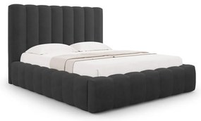 Антрацитно тапицирано двойно легло с място за съхранение с включена подматрачна рамка 160x200 cm Kelp – Micadoni Home