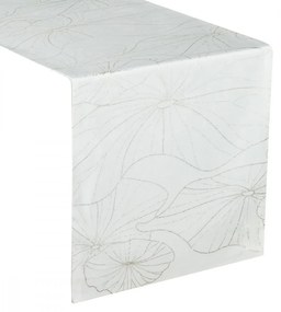 Бяла кадифена покривка за маса с флорален принт Широчина: 35 см | Дължина: 180 см