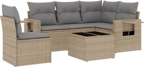 3252516 vidaXL Градински диван с възглавници, 6 части, бежов полиратан