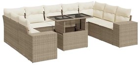 3326859 vidaXL Градински диван с възглавници, 10 части, бежов полиратан