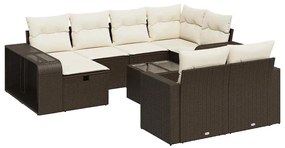 3326077 vidaXL Градински комплект диван с възглавници 11 части кафяв полиратан