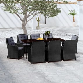 3099576 vidaXL Градински трапезен комплект, 9 части, черен