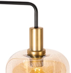 Дизайнерски подов аплик черен с месинг и кехлибарено стъкло - Zuzanna