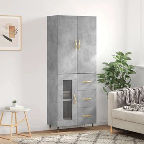 3195943 vidaXL Висок шкаф, бетонно сив, 69,5x34x180 см, инженерно дърво