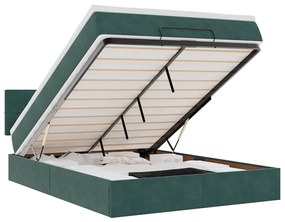 3312623 vidaXL Османска легло с матрак и LED, тъмнозелено, 140x190 см, кадифе