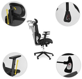 Ергономичен офис стол с регулируема облегалка за глава и мрежеста облегалка