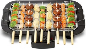 Електрическа скара Royalty Line RL-SBGT2000, 2000W, 38х28 см, Сгъваема стойка, 200C, Термостат, Тава за отцеждане, Черен