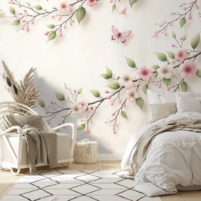 Самозалепващ фототапет – Нежни розови цветя и пеперуди