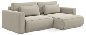 Бежов кадифен разтегателен ъглов диван с място за съхранение (десен ъгъл) Kapua – Makamii