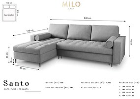 Светлосив ъглов разтегателен диван , ляв ъгъл Santo - Milo Casa