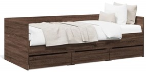 3280838 vidaXL Дневно легло с чекмеджета, без матрак, кафяв дъб, 75x190 см