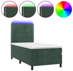 3136044 vidaXL Боксспринг легло с матрак и LED, тъмнозелено, 90x200 см, кадифе