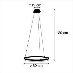 Дизайнерски висулка с пръстен черен 60см с LED и димер - Anello