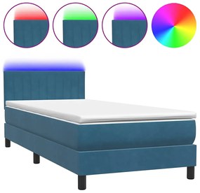 3317059 vidaXL Боксспринг легло с матрак и LED, тъмносиньо, 90x210 см, кадифе