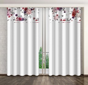 Обикновена бяла завеса с печат на божур Ширина: 160 см | Дължина: 250 см