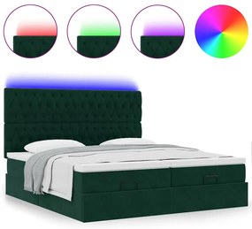 3314642 vidaXL Османска легло с матраци и LED, тъмнозелено, 180x200 см, кадифе