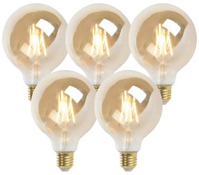 Комплект от 5 броя димируеми LED крушки E27 G95 златисти 5W 380lm 2200K
