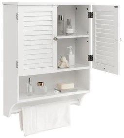 Горен шкаф за баня с място за кърпа - Бял