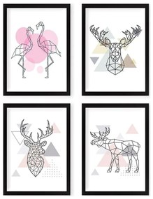 Картини в комплект 4 бр. 24x29 cm Geometric Animals – Wallity