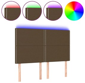 3122285 vidaXL LED горна табла за легло, тъмнокафява,144x5x118/128 см, плат
