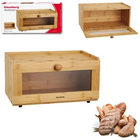 Кутия за хляб Klausberg KB 7924, 40 см, Акрилна предна част, Бамбук, Кафяв