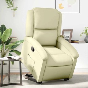 3204264 vidaXL Изправящ реклайнер стол, кремав, естествена кожа