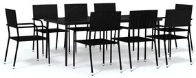 3099594 vidaXL Градински трапезен комплект, 9 части, черен