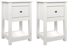821732 vidaXL Нощни шкафчета, 2 бр, бели, 40x35x61,5 см, борово дърво масив