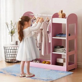 GINGER HOME Дървен щендер за дрехи с огледало PINK