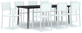 3099274 vidaXL Градински трапезен комплект, 9 части, бял