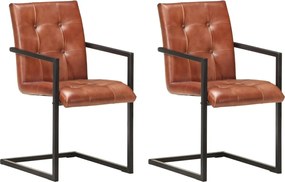321847 vidaXL Конзолни трапезни столове, 2 бр, кафяви, естествена кожа
