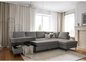 Сив разтегателен ъглов диван от рипсено кадифе (десен ъгъл) Lofty Lilly – Miuform