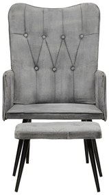 339669 vidaXL Wingback стол с табуретка, сив, винтидж, канава